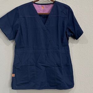 Carhartt Dark Blue Scrub Top with Pink Lining